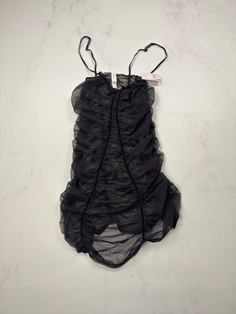 Auden One Piece Black Ruched Sheer Swimwear - Womens S